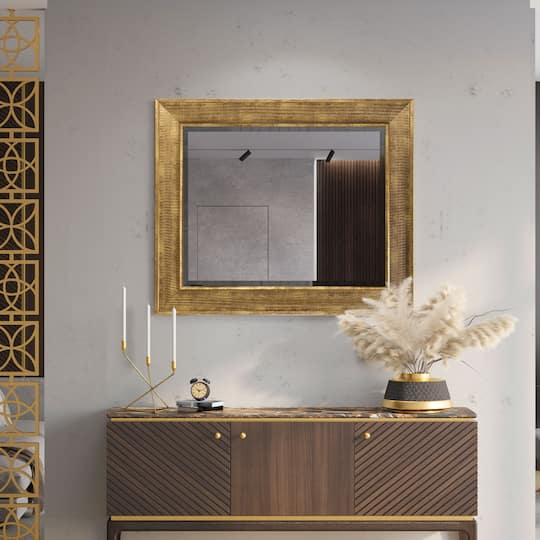 Head West Antique Gold Rectangular Framed Wall Vanity Mirror - 35" x 29"